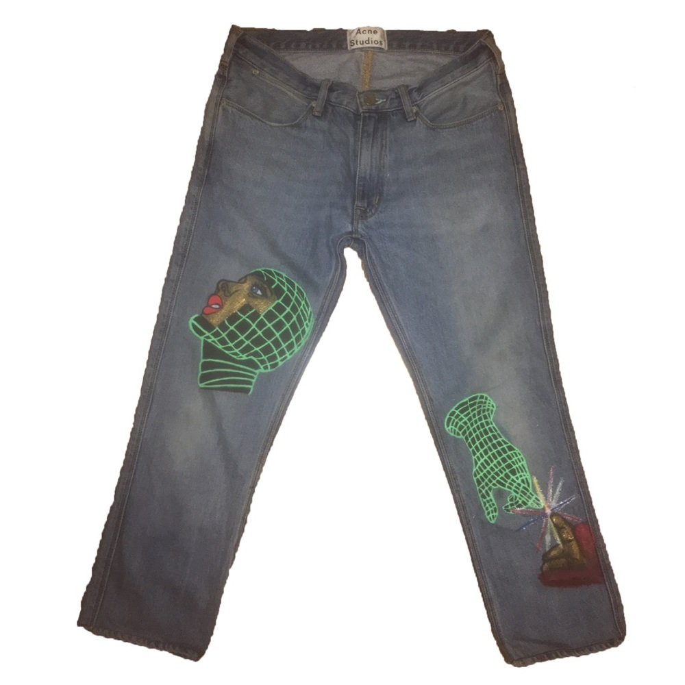 Hand Painted “Digital Connection” denim